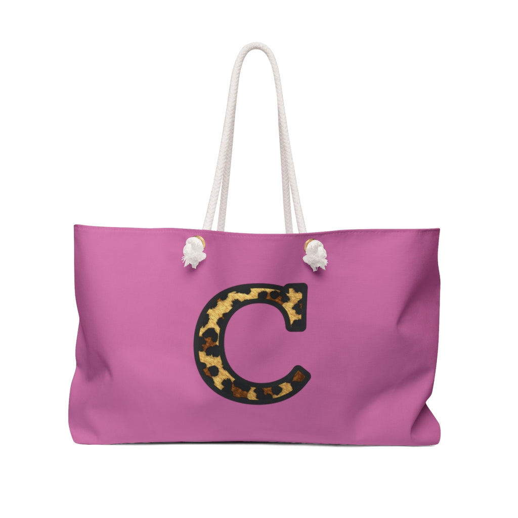 Leopard Initial Weekender Bag | Pink Monogram Tote