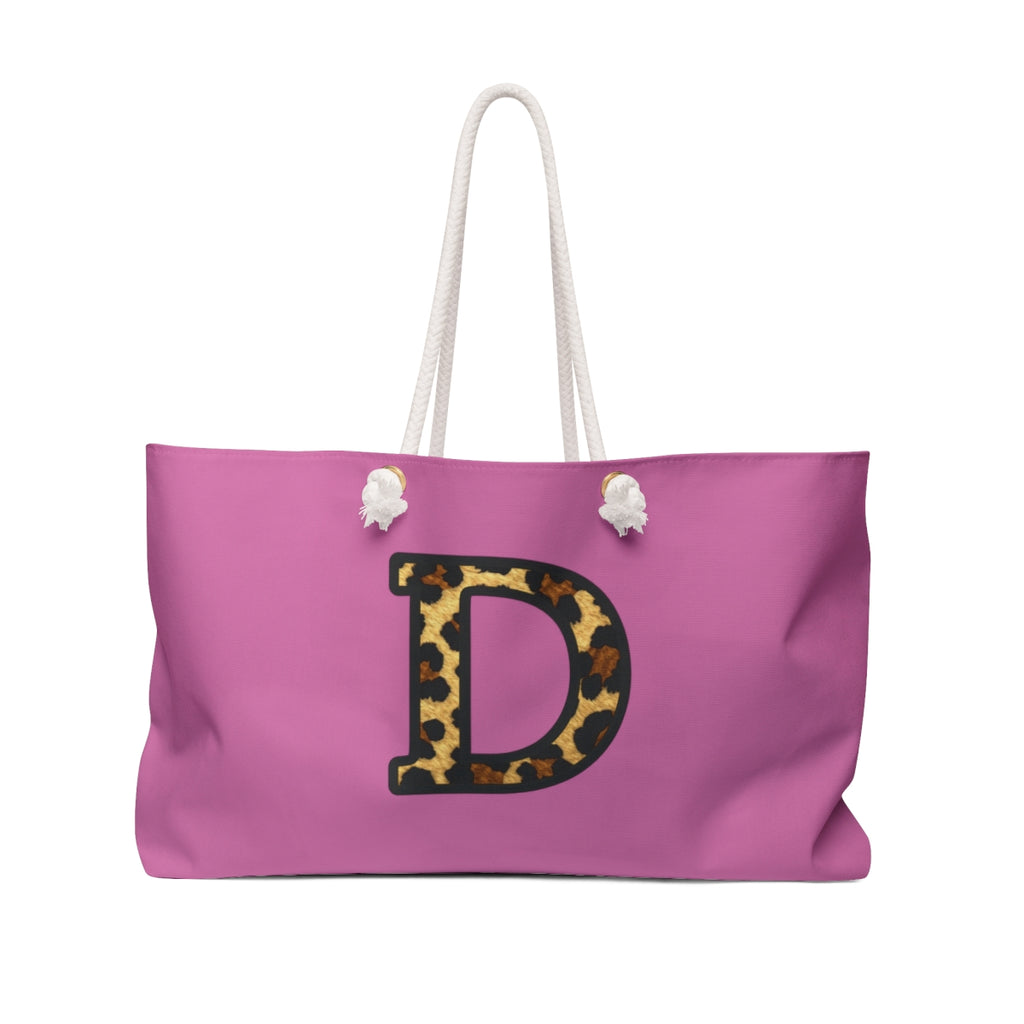 Leopard Initial Weekender Bag | Pink Monogram Tote