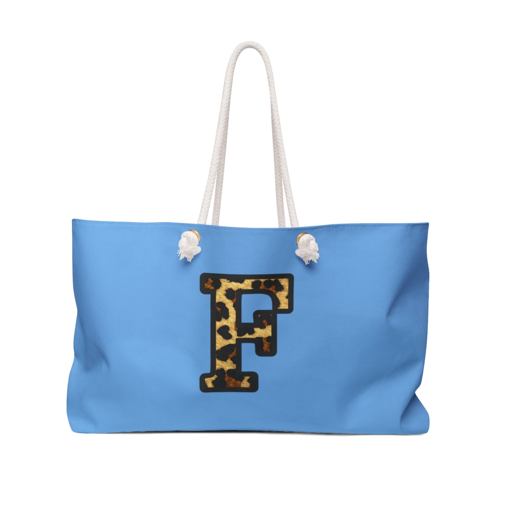 Leopard Initial Weekender Bag | Blue Monogram Tote
