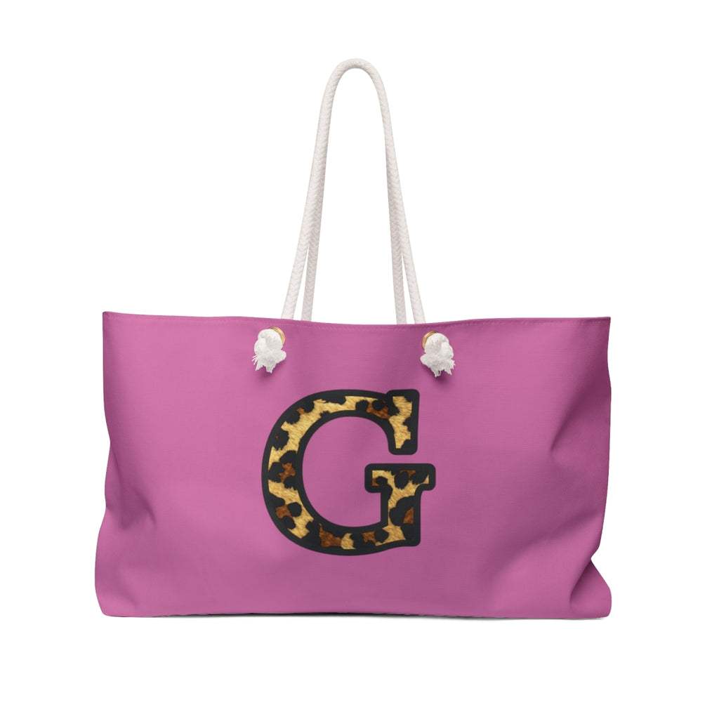 Leopard Initial Weekender Bag | Pink Monogram Tote