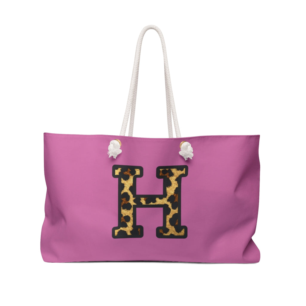 Leopard Initial Weekender Bag | Pink Monogram Tote