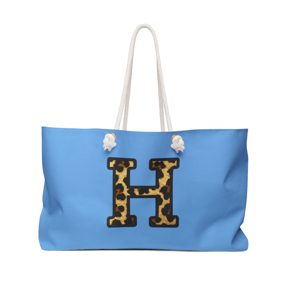 Leopard Initial Weekender Bag | Blue Monogram Tote