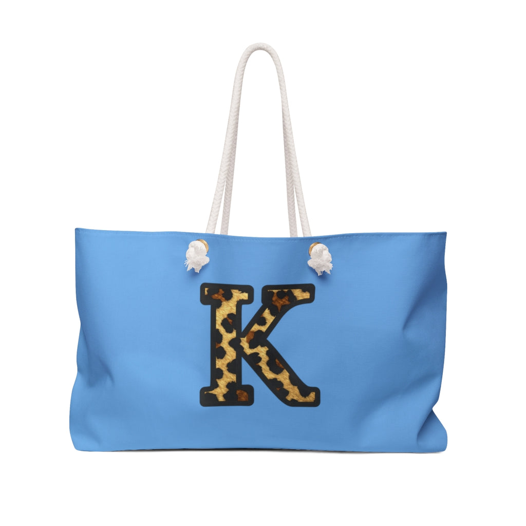 Leopard Initial Weekender Bag | Blue Monogram Tote