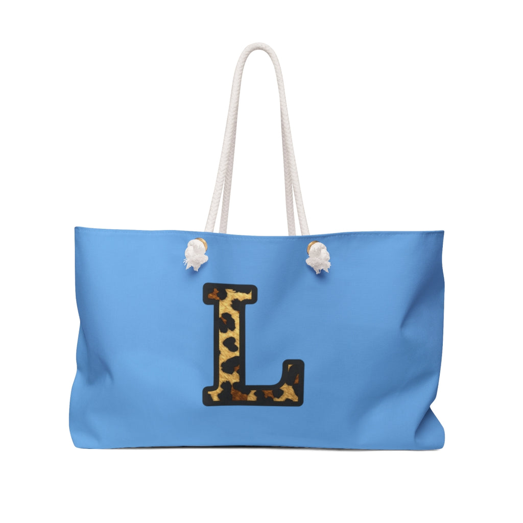 Leopard Initial Weekender Bag | Blue Monogram Tote