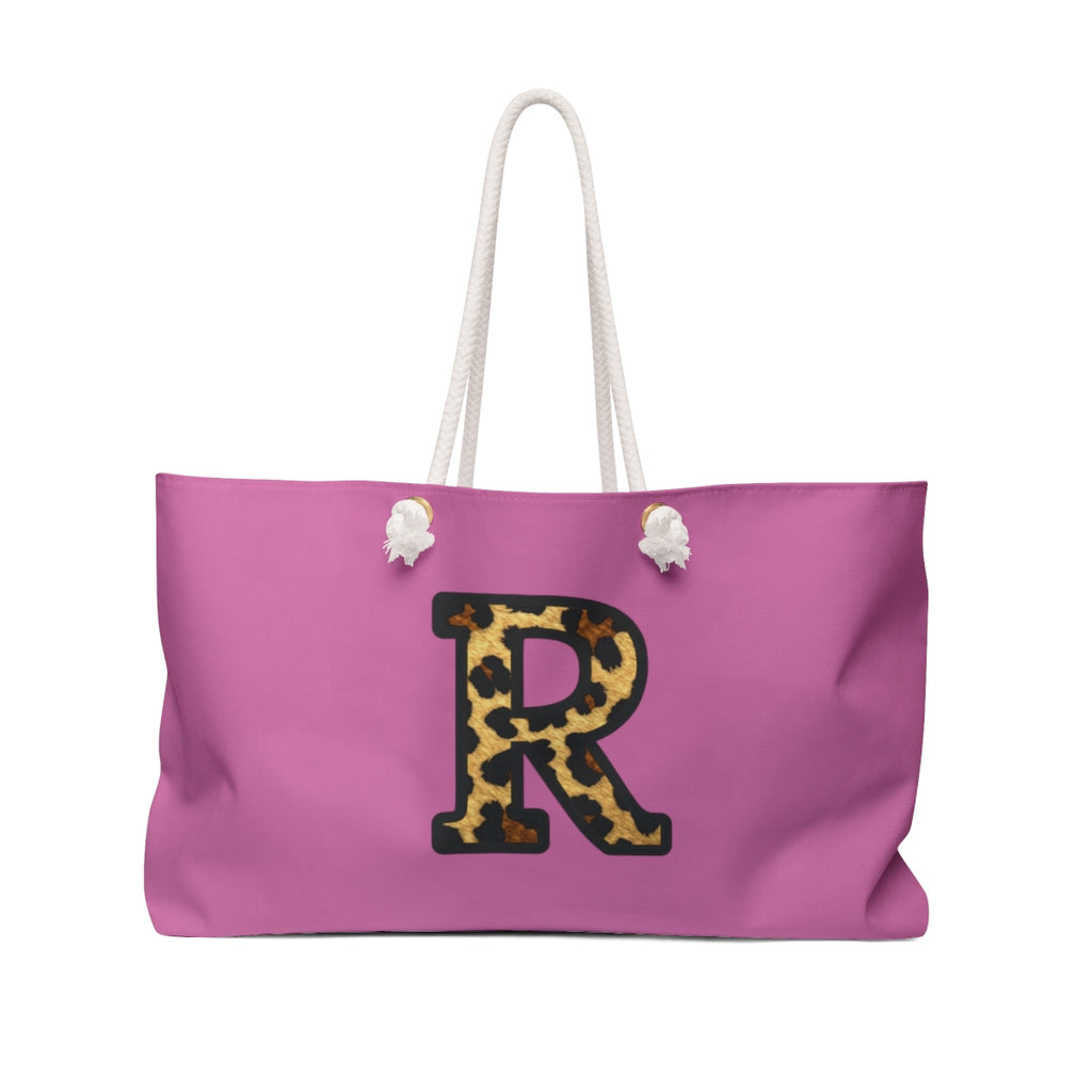 Leopard Initial Weekender Bag | Pink Monogram Tote