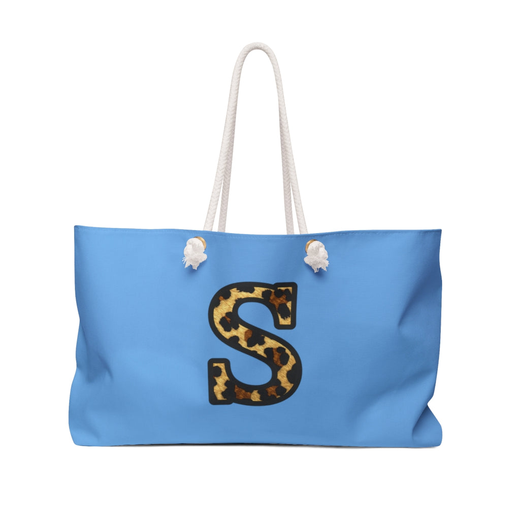 Leopard Initial Weekender Bag | Blue Monogram Tote