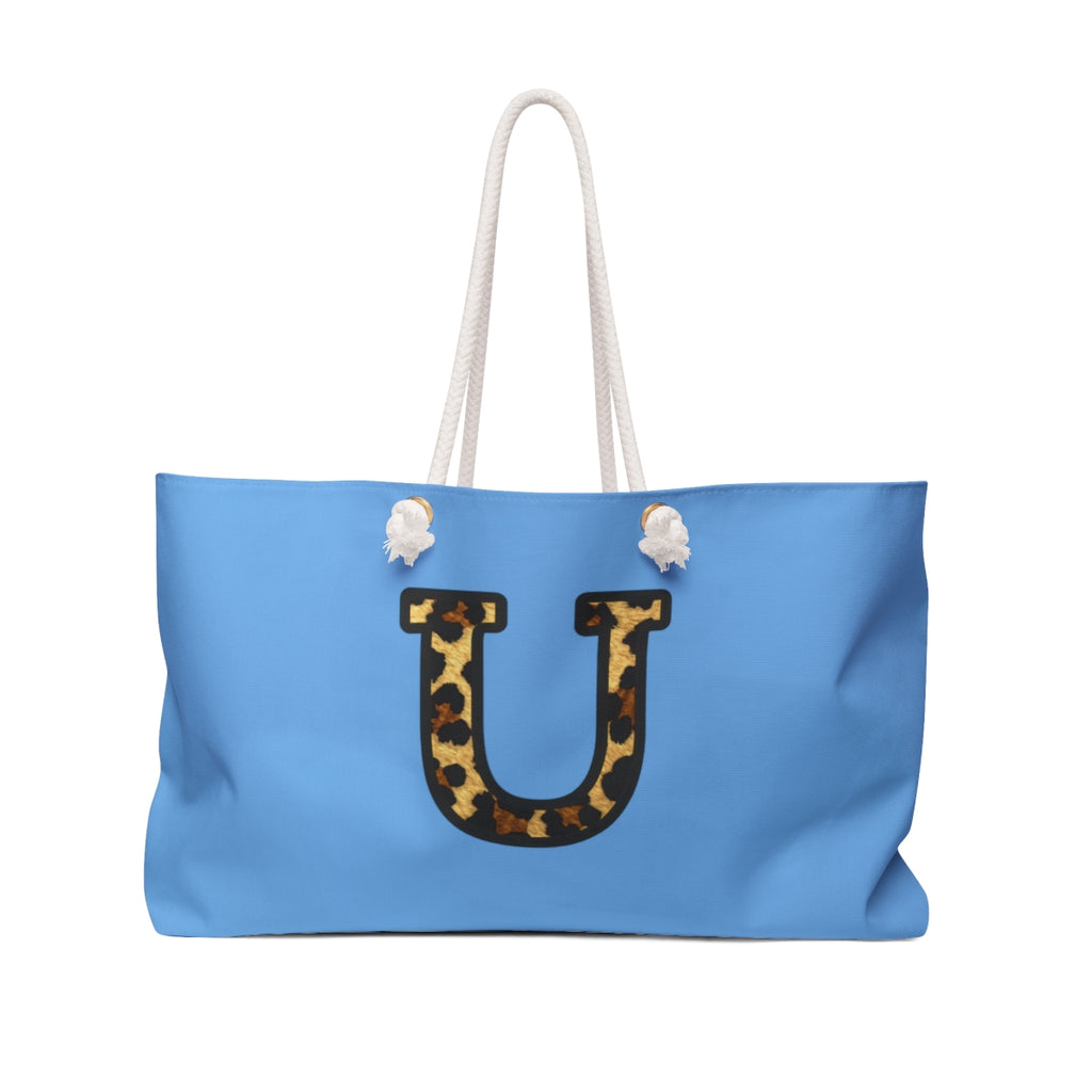 Leopard Initial Weekender Bag | Blue Monogram Tote