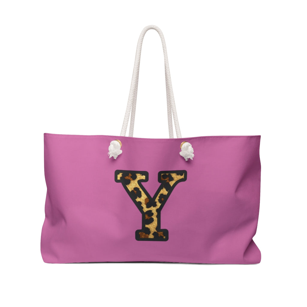 Leopard Initial Weekender Bag | Pink Monogram Tote